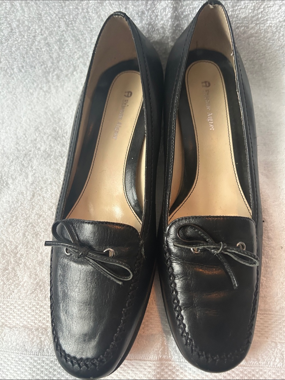 Etienne Aigner Black Leather Bow Slip-On Loafers